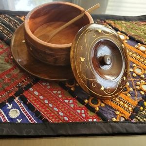 Wooden Sugar pot with spoon